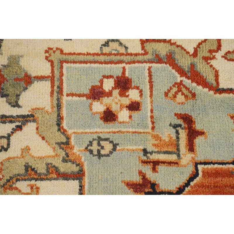 Hand Knotted Oriental 100% Wool Carpet Traditional Medallion Oranges & Rust Heriz (serapi) Area Rug - 11' 10'' X 9' 2''