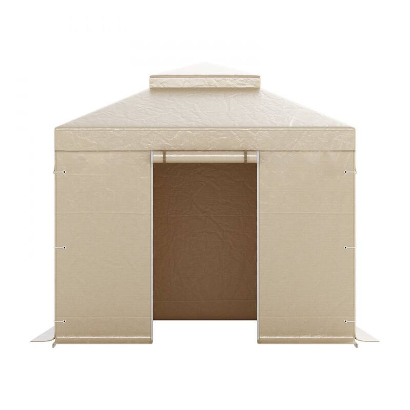 10x10 ft Outdoor Gazebo Cover Double Roof Waterproof PE Tarp with Windows and Door
