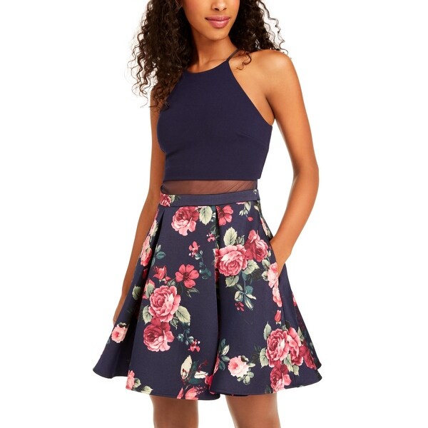 B. Darlin Womens Fit & Flare Dress Floral Mesh I - Navy/Fuschia. Opens flyout.