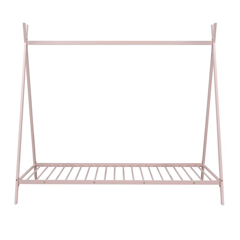 Metal Toddler Tent Bed Frame, Twin Size House Bed, Metal Floor Playhouse Bed for Kids, Easy to Assemble, No Box Spring Needed