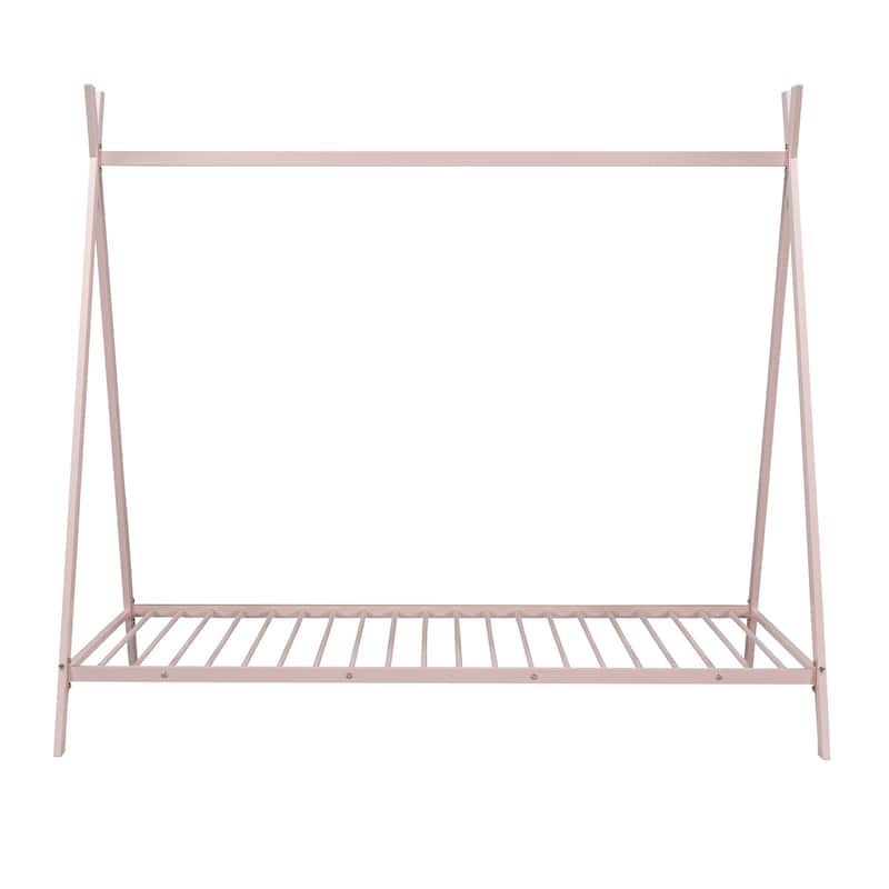 Pink Twin Size Metal House Tent Bed for Kids