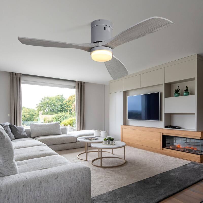 52" Low Profile Ceiling Fan Light Kits with Remote 3 Solid Wood Blades Integrated LED Light Optional - With Light