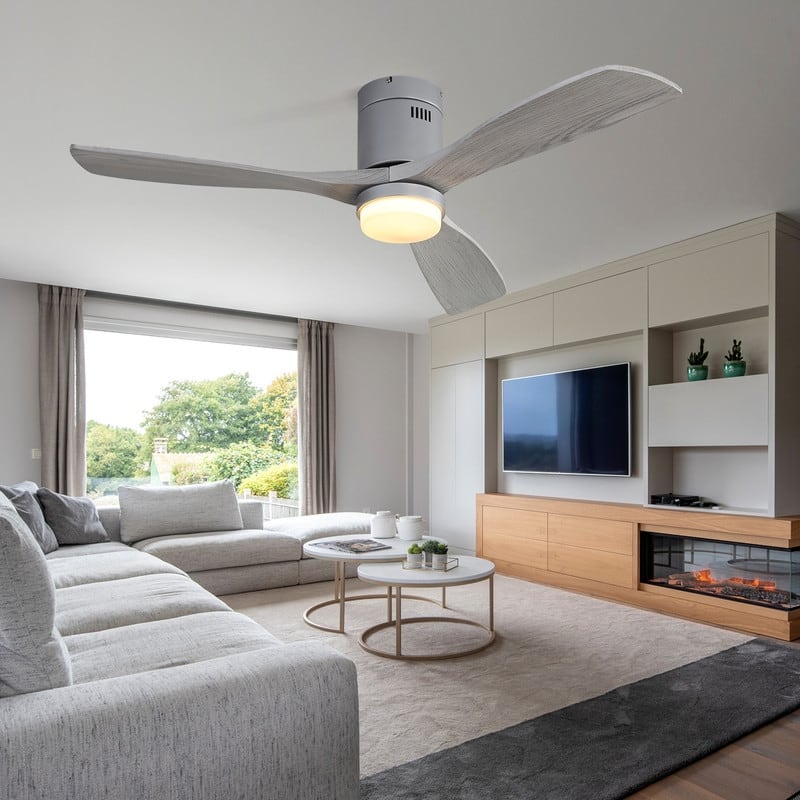 52" Low Profile Ceiling Fan Light Kits with Remote 3 Solid Wood Blades Integrated LED Light Optional - Light Kit Included