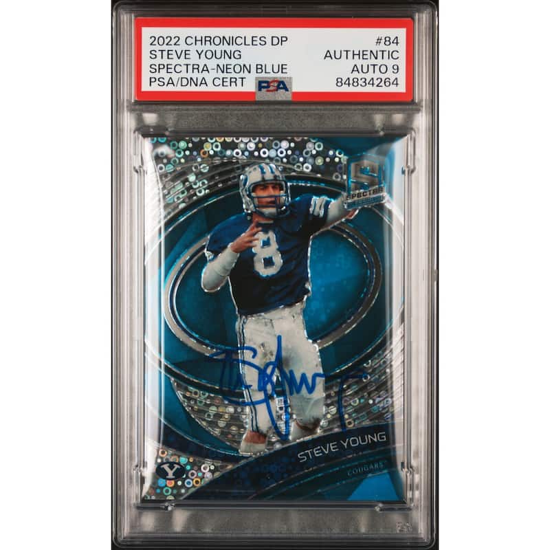 Steve Young 2022 Panini Chronicles Spectra Blue Signed Card #84 Auto PSA 9 52/99 - 8'6" x 11'6"