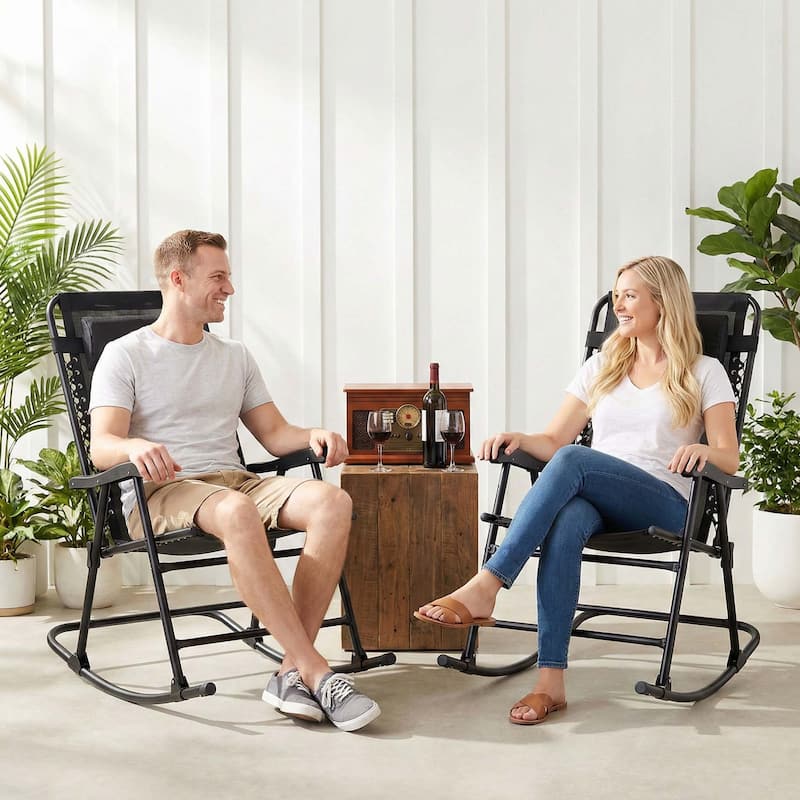 Patio Set of 2 Folding Leisure Rocking Chair Set, Durable Weather-Resistant Construction