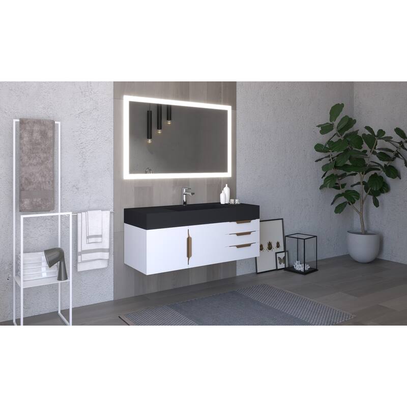Amazon 48" Wall Mounted Bathroom Vanity Set w/ Black Top