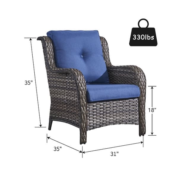 dimension image slide 0 of 12, Outdoor Wicker High Back Club Chair with Cushions (Set of 2)