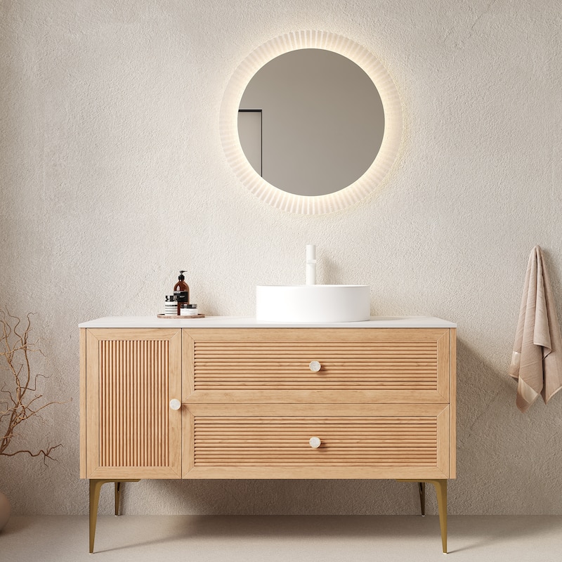 36" Freestanding Vanity with Ceramic Sink‌ – Plywood Cabinet, 4 Metal Legs, 2 Drawers & 1 Door – Pre-Assembled, No Faucet.