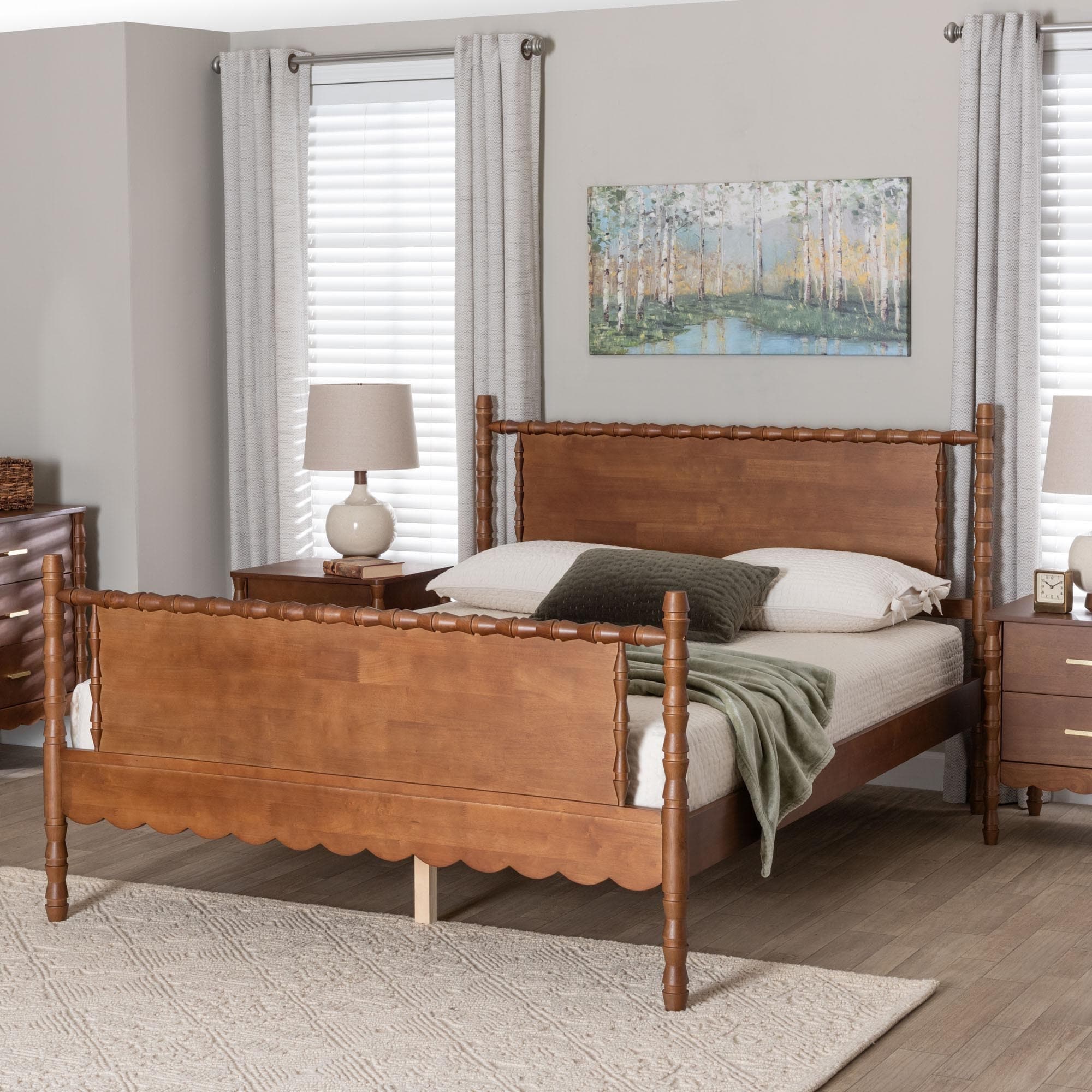 Baxton Studio Danette Bobbin Wood Platform Bed, Queen