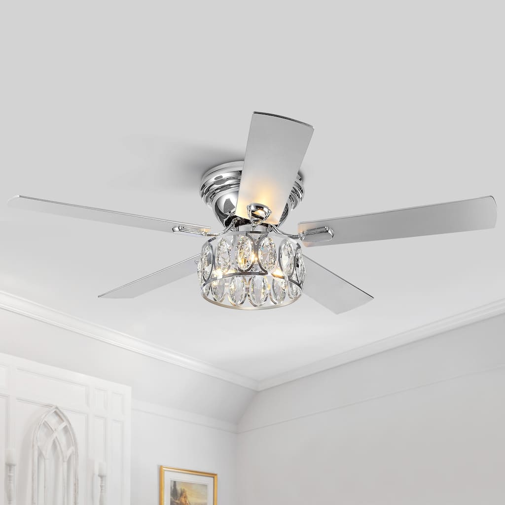 52" 5-Blade Flush Mount Ceiling Fan with Crystal Light Remote Control - 52 Inch