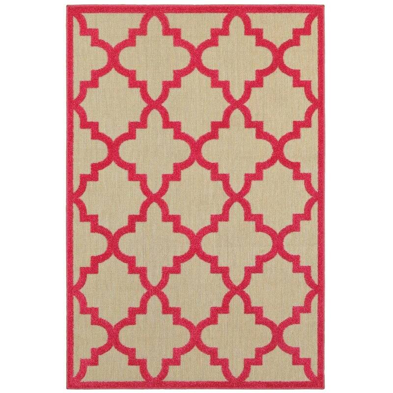 Style Haven Cara Mixed Pile Quatrafoil Lattice Indoor/ Outdoor Area Rug - 3' 10" x 5' 5" - Sand/Pink - Rectangle