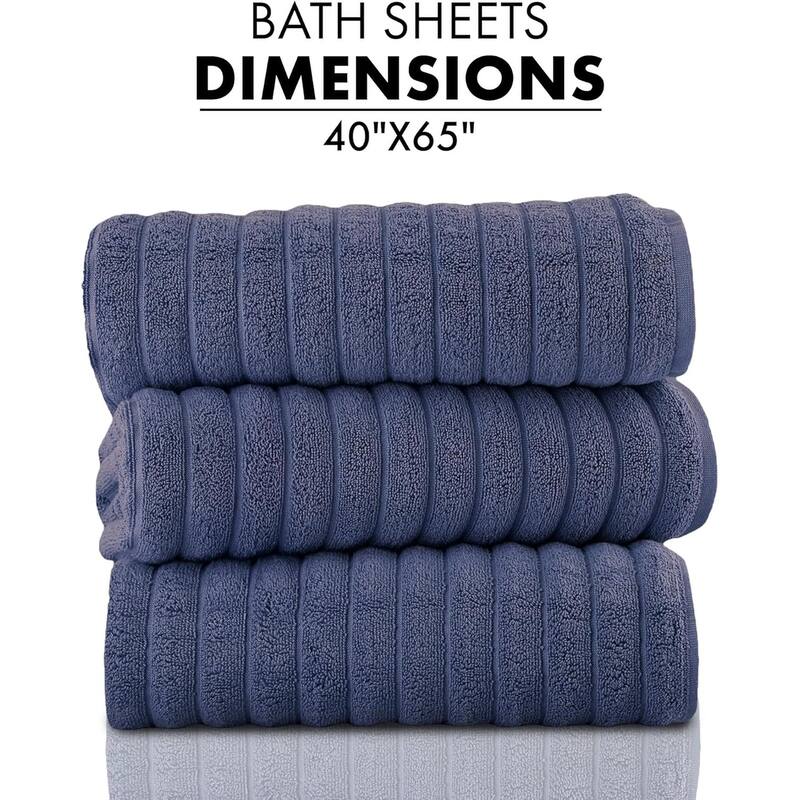 Classic Turkish Towels 100% Turkish Cotton Bath Sheets Plush Ribbed 3 Piece 40x65" - 40x65