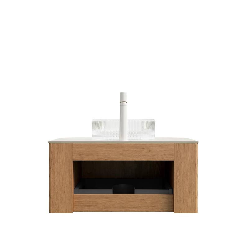 Floating Bathroom Vanity with Transparent Round Glass Basin