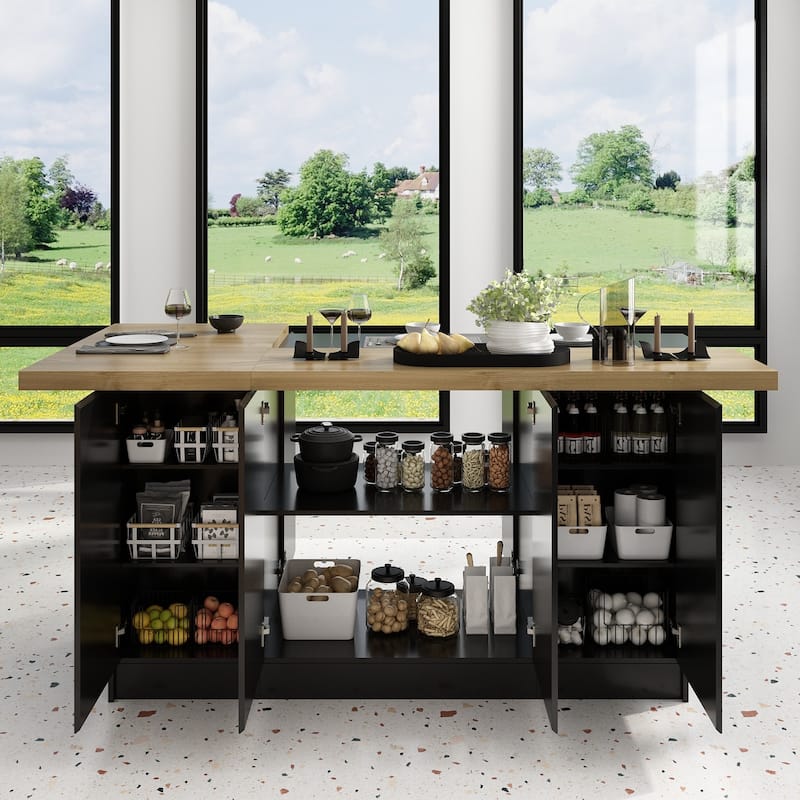 L-Shaped Countertop Island Sophisticated Storage Cabinet Dining Table - 77.3"x38"