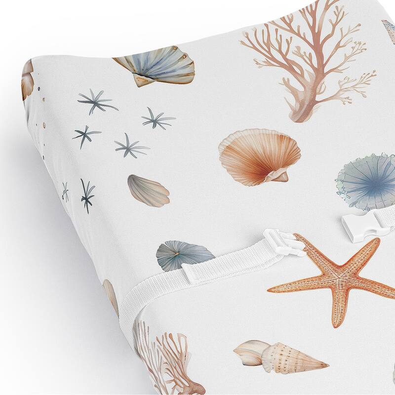 Sweet Jojo Designs Ocean Seashells Boy, Girl, Unisex/Gender Neutral Changing Pad Cover Sheet - Nautical Beach Theme Coastal Sea