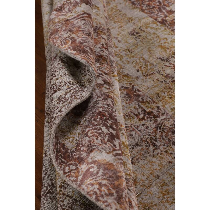 Abstract Indian Area Rug Hand-Knotted Wool Carpet - 6'0" X 9'2"