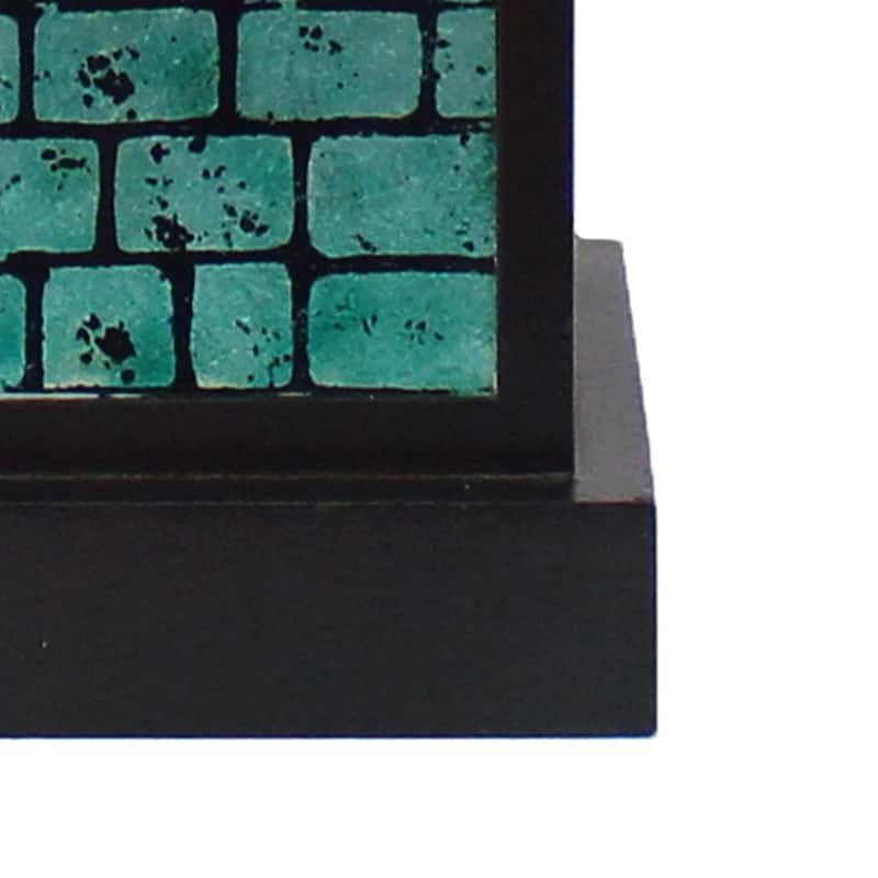 Rectangular Metal Frame Table Lamp Set of 2 with Brick Pattern, White and Blue