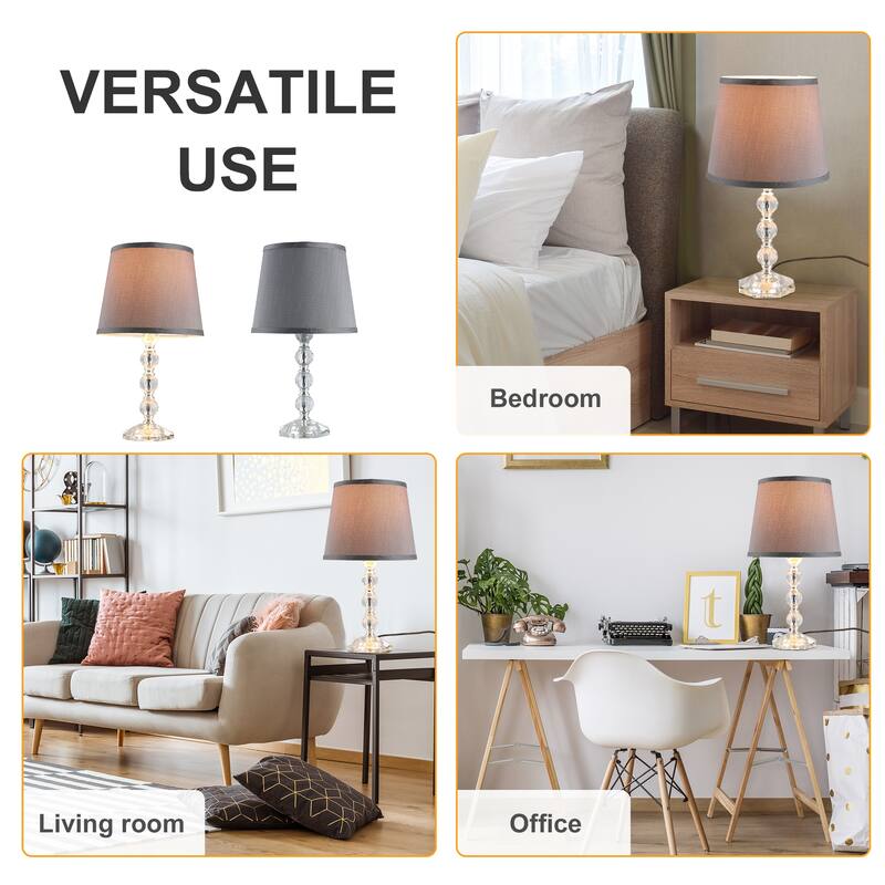 HOMCOM Crystallite Modern Table Lamps for Bedroom Set of 2, Bedside Desk Lamp for Home Office, Lamp Set with Fabric Lampshades