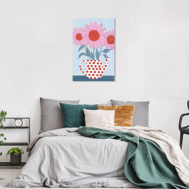 Wynwood Studio Canvas Floral and Botanical Pink Sunflowers Pink and Light Blue Bohemian & Eclectic Wall Art Canvas Print - 36 x 24