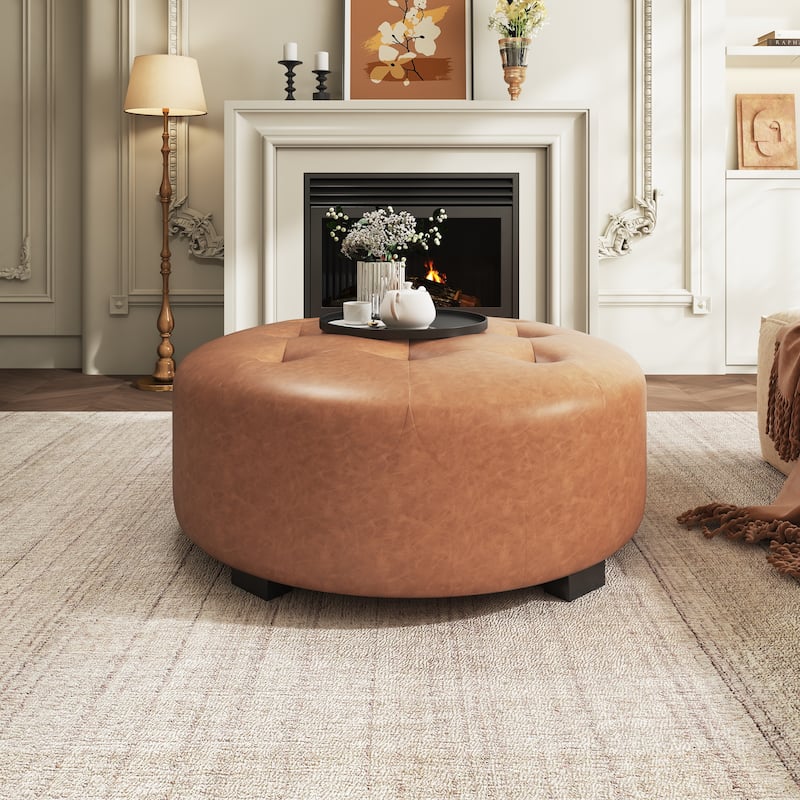 Christopher Knight Home PU Leather Button Tufted Round Ottoman