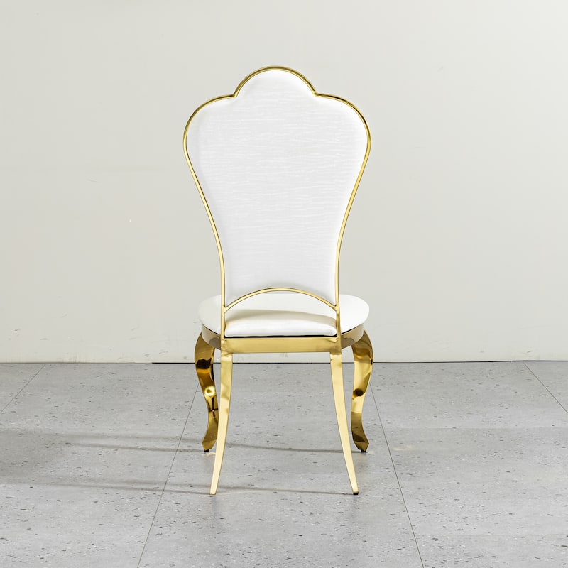 Dining chair gold stainless steel legs with white PU leather set of 2pcs