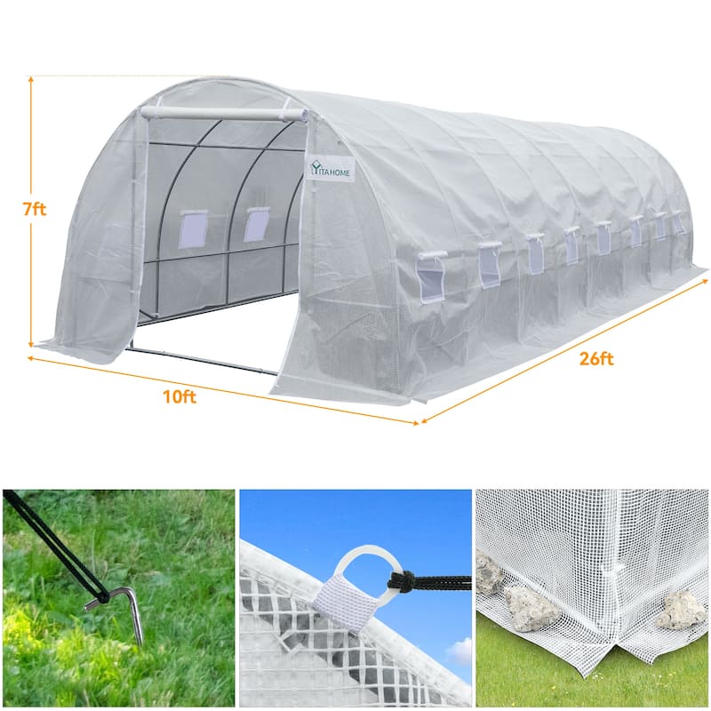 Heavy-duty 26'x10'x7' Greenhouses Large Walk-in Green House Tunnel - 10 X 26