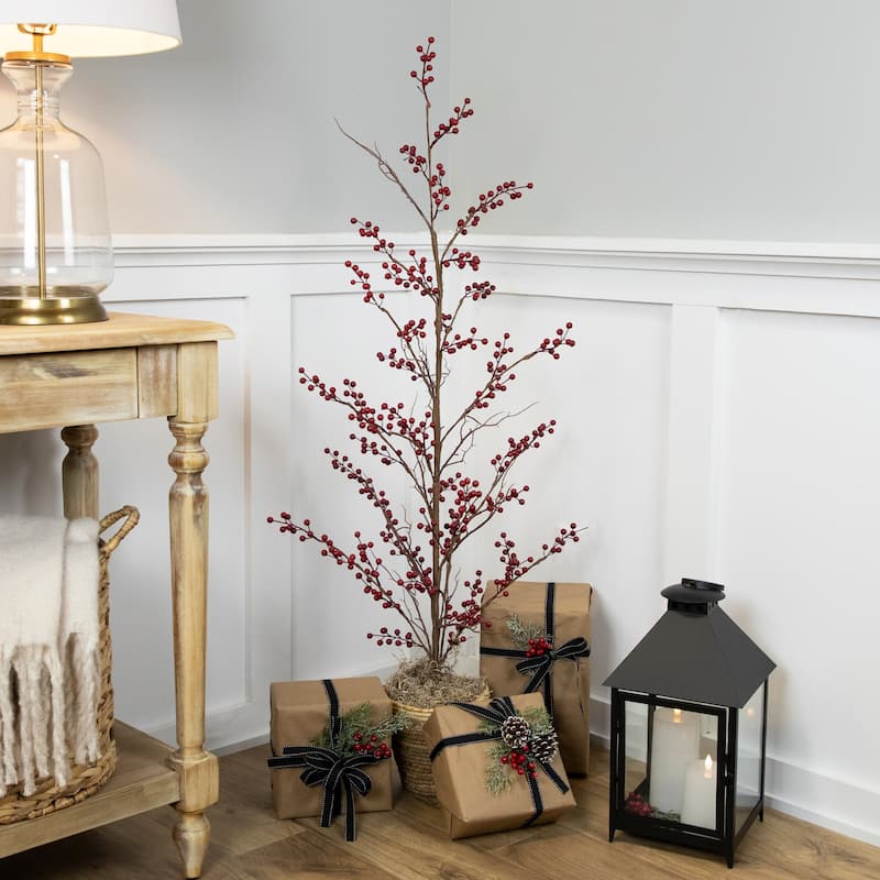 Potted Berry Artificial Christmas Twig Tree - Unlit - 4' - 4.5'