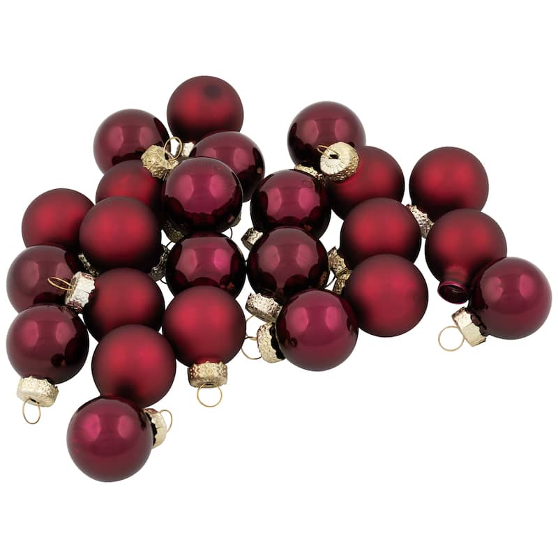 24ct Burgundy Red Dual Finish Glass Christmas Ball Ornaments 1" (25mm)