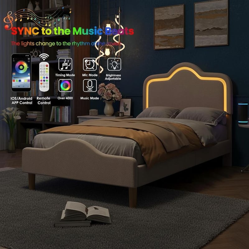 Bed Frame, Adjustable LED Headboard and Footboard