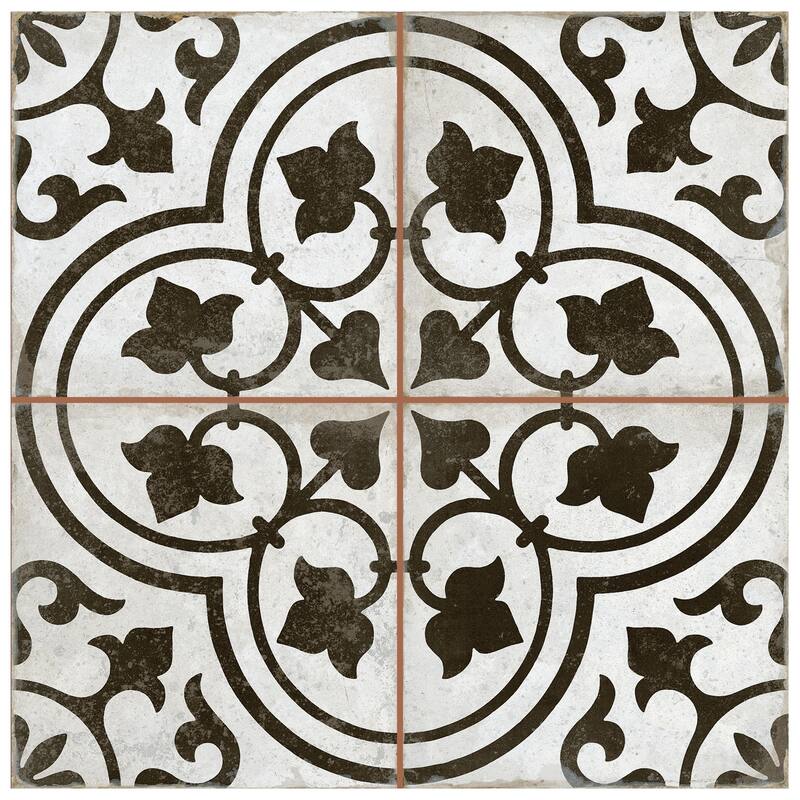 Merola Tile Kings Ornate Nero 17-5/8" x 17-5/8" Ceramic Floor and Wall Tile