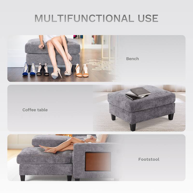 118" U-Shaped Modular Sectional with Storage Ottomans & Drop-Leaf Table - 4-Seat Plush Fabric Sofa for Large Living Rooms