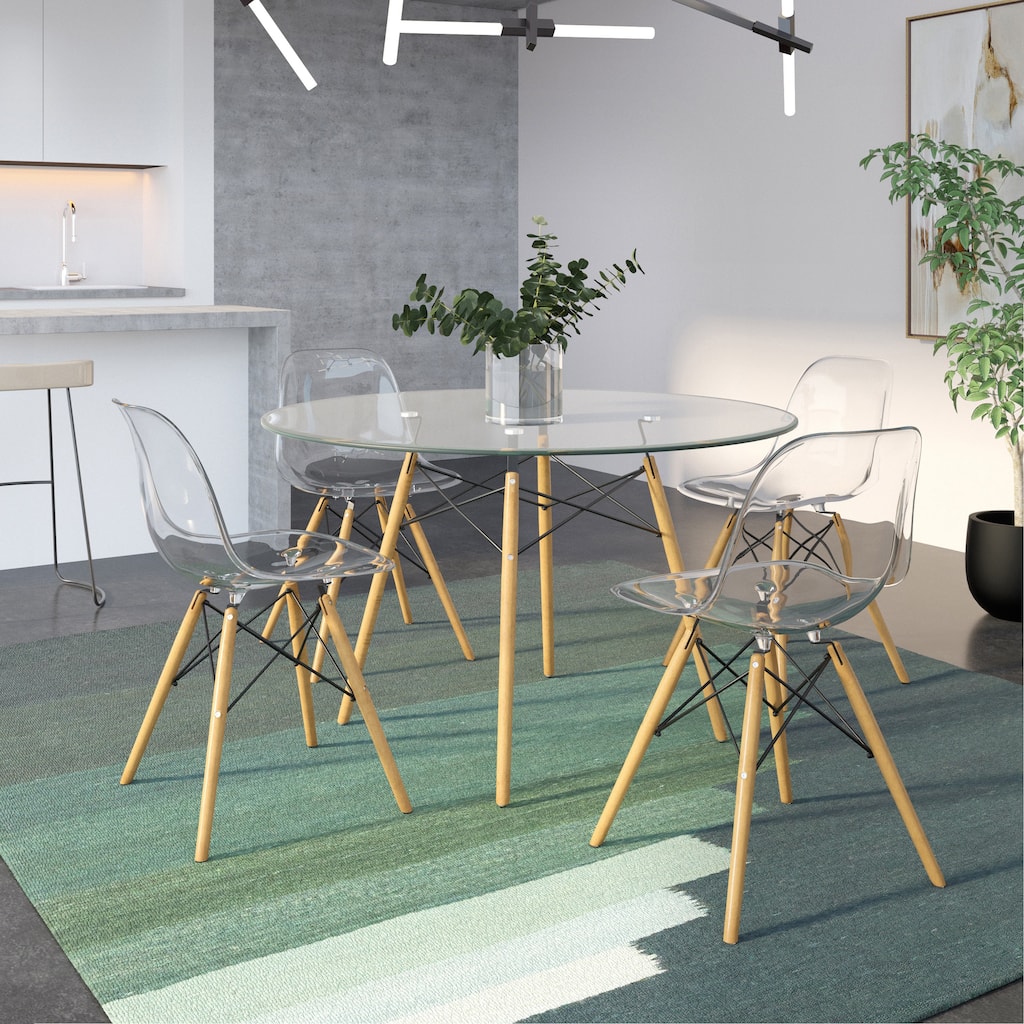 Cresco Acrylic Dining Chair in Solid Beech Wood Legs Banquet Side Chair (Set of 4) for Indoor and Outdoor - 32" Height