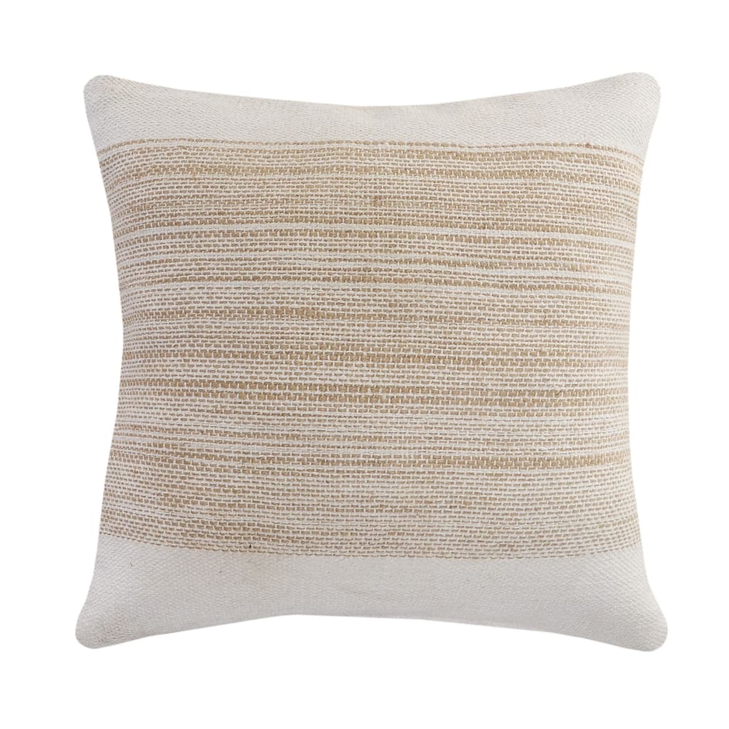 20" Ivory and Tan Striped Square Throw Pillow