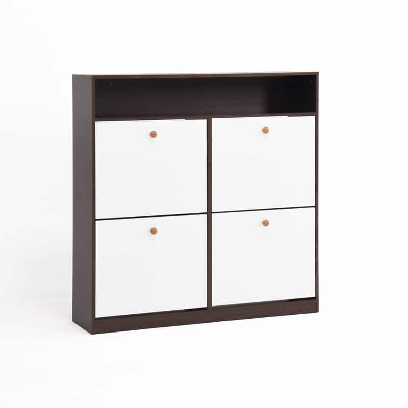 Slim 4-Door Flip Shoe Cabinet with Top Shelf & Anti-Tip Safety Feature