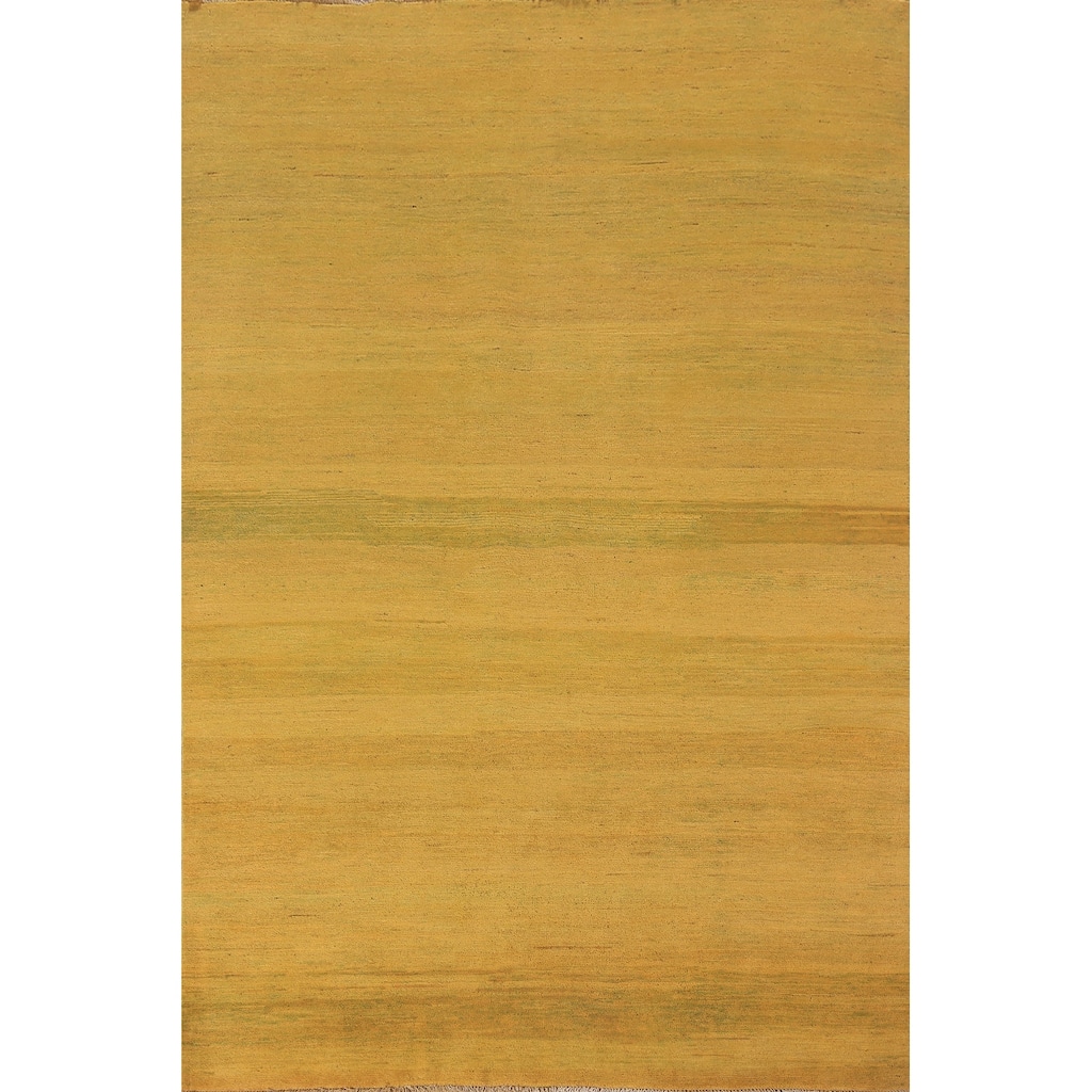 Yellow & Green Modern Gabbeh Oriental Area Rug Handmade Wool Carpet - 5'5" x 7'10"