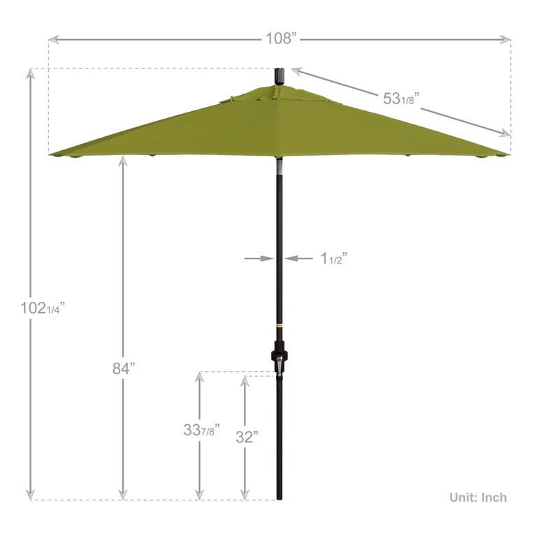 California Umbrella 9' Rd. Aluminum Patio Umbrella, Deluxe Crank Lift with Collar Tilt, Bronze Frame Finish, Pacifica Fabric