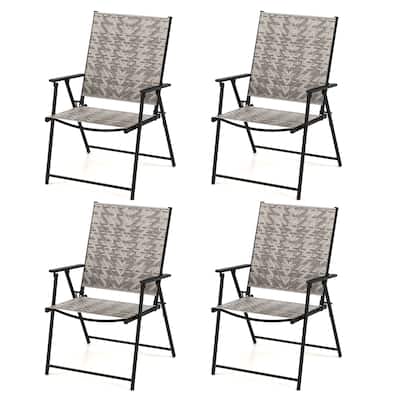 Gymax Set of 4 Folding Chairs w/ Armrests Metal Frame for Garden No
