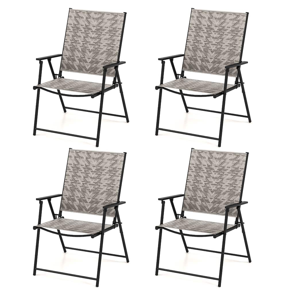 Gymax Set of 4 Folding Chairs w/ Armrests Metal Frame for Garden No