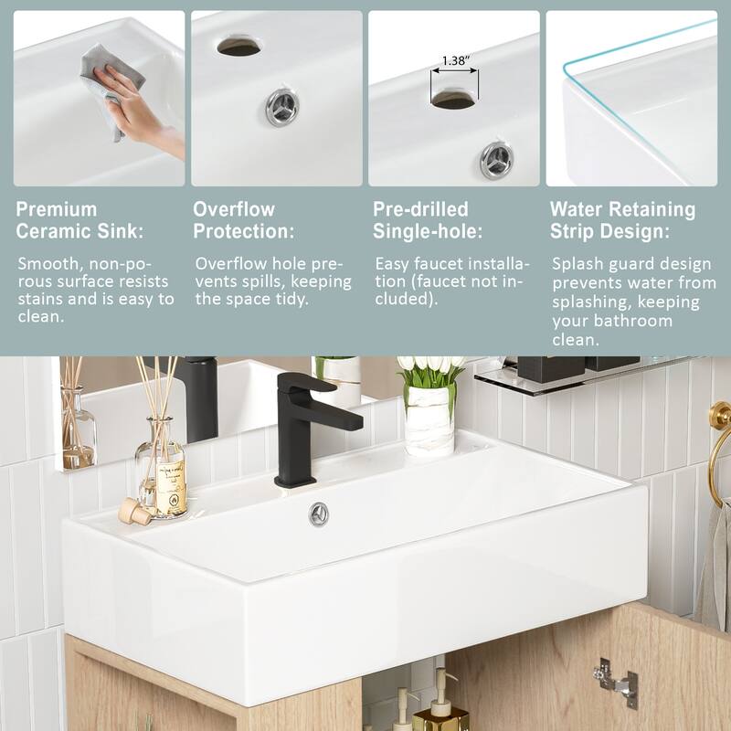 Bathroom Vanity with Sink, Freestanding Bathroom Vanity Cabinet, Storage Cabinet with Open Storage Shelf & Soft-Close Doors
