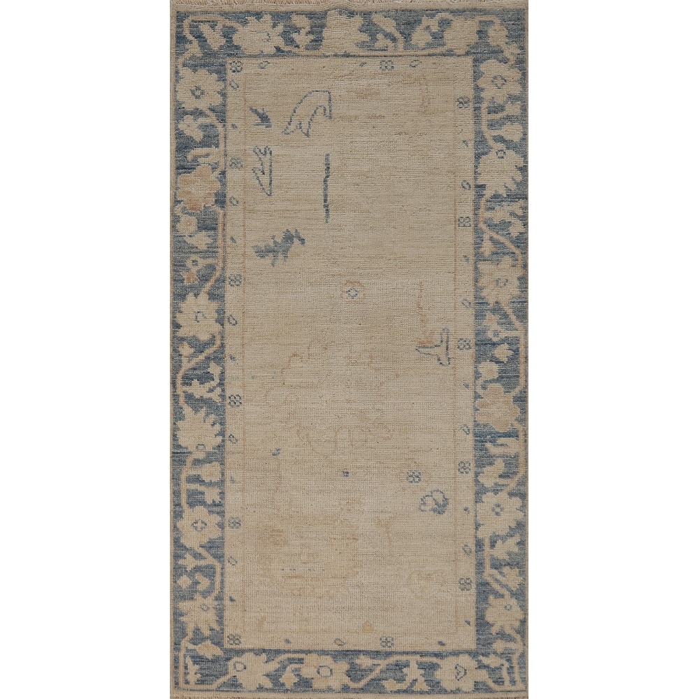 Hand Knotted Oriental 100% Wool Carpet Transitional Floral Beige & Ivories Oushak Area Rug - 5' 10'' X 2' 8''