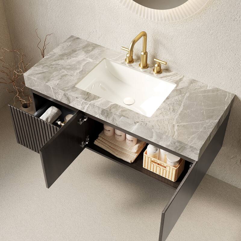Floating Bathroom Vanity with Undermount Ceramic Basin with 3 Pre-drilled Faucet Holes
