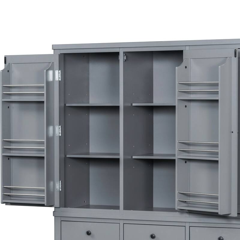 Farmhouse 74.8"Tall Freestanding Kitchen Pantry with Door Shelves,Adjustable Shelves, Pull-out Trays and Drawers