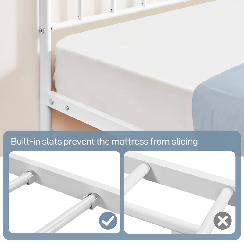 Yaheetech Minimalist Metal Platform Bed Frame with Spindle Headboard and Footboard
