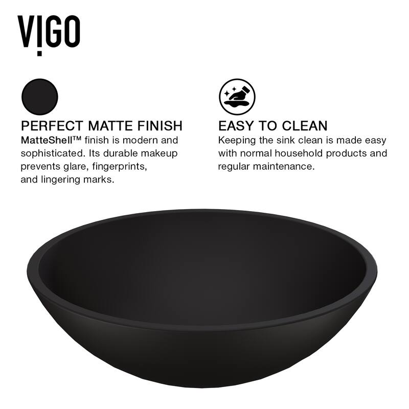 VIGO Cavalli 15"L x 15"W x 5"H Glass Round Vessel Bathroom Sink in MatteShell