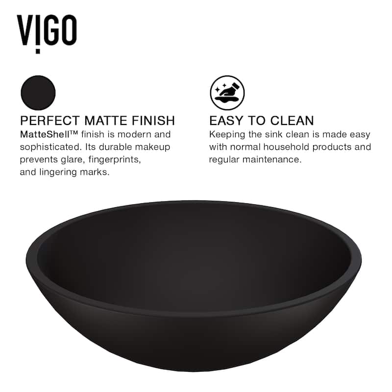 VIGO Cavalli 15"L x 15"W x 5"H Glass Round Vessel Bathroom Sink in MatteShell