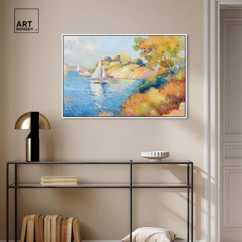 Art Remedy Sail Off In The Morning Framed Impressionism 1 Piece Canvas Wall Art /Monet And Van Gogh Inspired Art