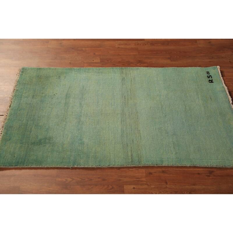 Green Gabbeh Oriental Rug Handmade Wool Carpet - 2'7" x 3'11"