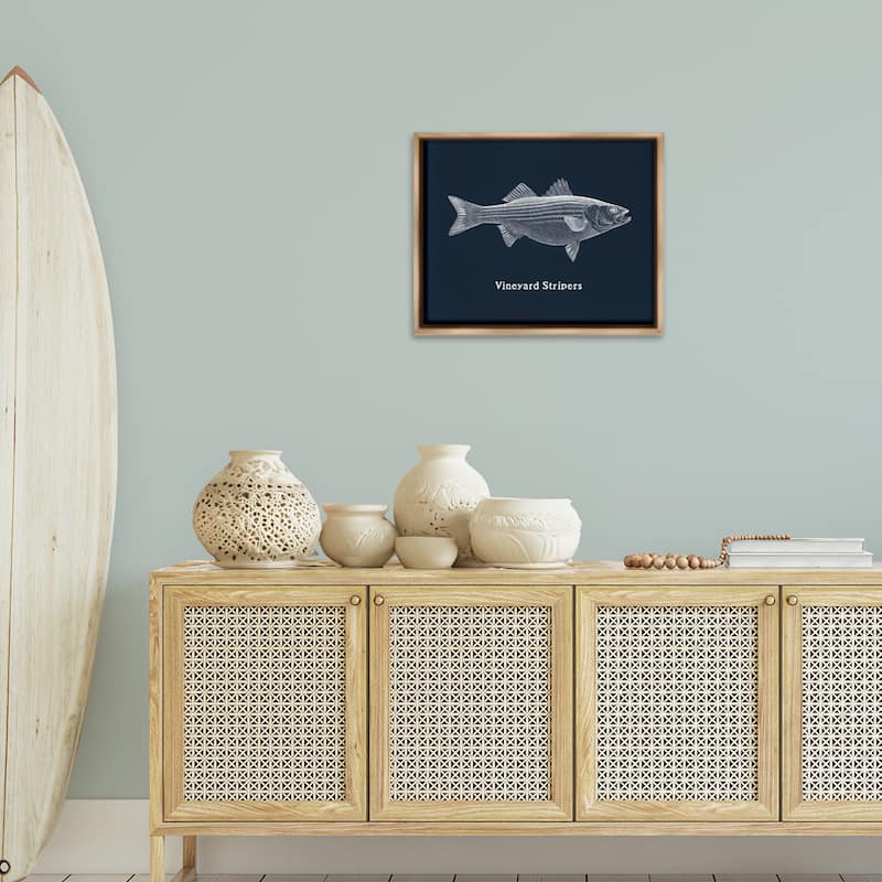 Stupell Vineyard Stripers Fish Framed Floater Canvas Wall Art Design By Phillipa Katz