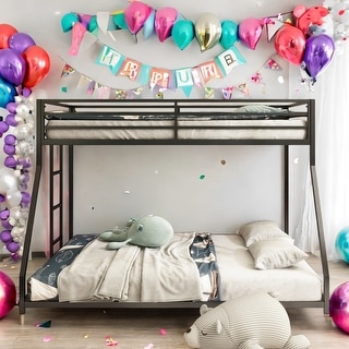 Twin over Full Metal Bunk Black for Kids and Adult, Low Profile and Easy Climbing with Stable Ladder