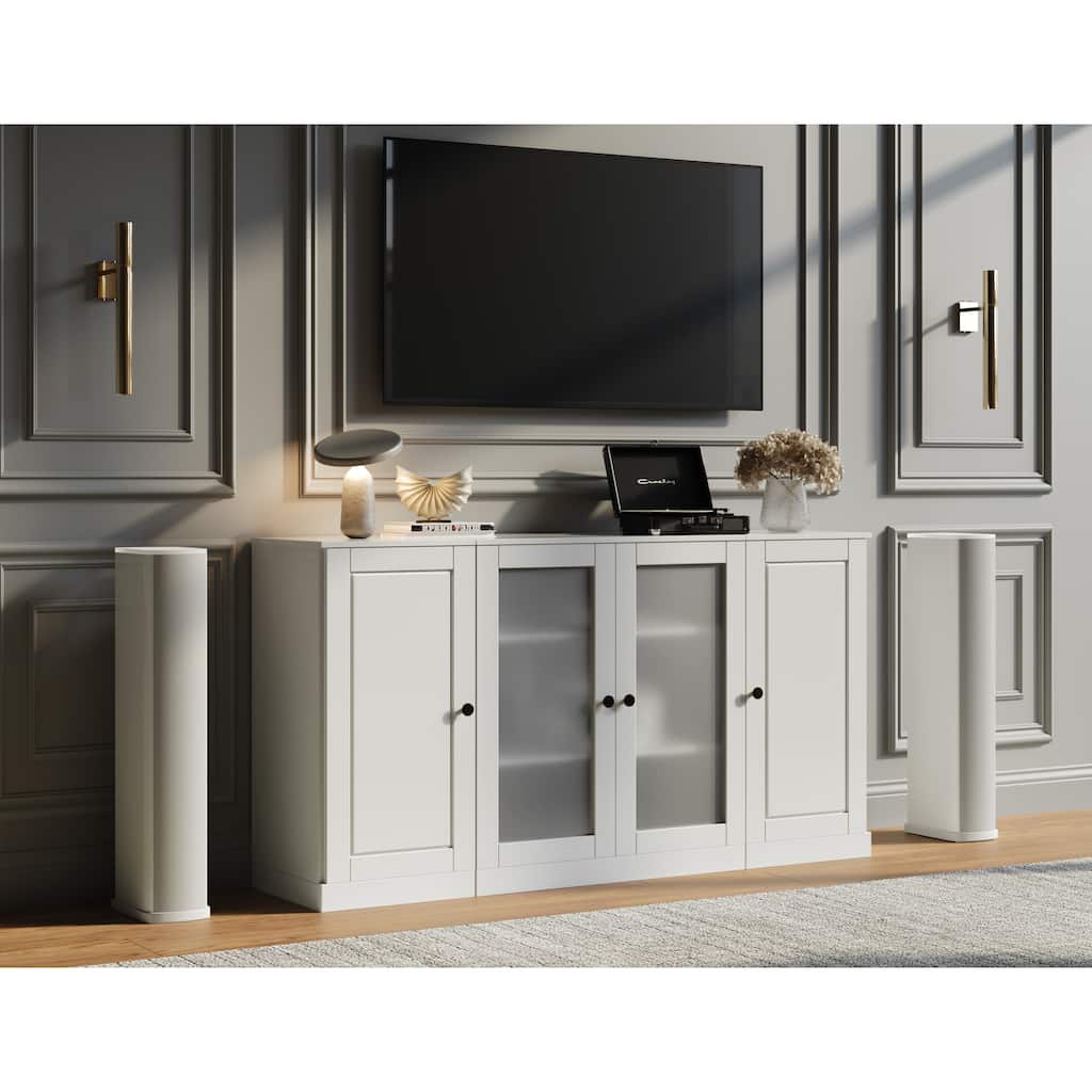 Palace Imports 100% Solid Wood TV Stand with Frosted Glass & Raised Panel Doors for TVs up to 65"